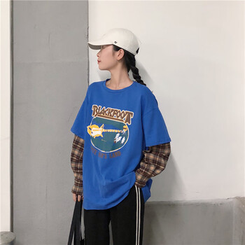 女裝圓領(lǐng)格子寬松長(zhǎng)袖