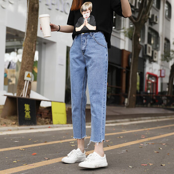 依苼美 高腰 直筒褲 女 九分褲 牛仔褲