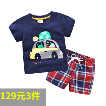 男童格子套裝夏