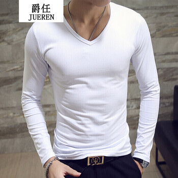 騎士普丁（Putino Rider） 長袖 男士T恤 V領(lǐng)白 XL，L，M，XXL