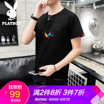 花花公子（PLAYBOY） 短袖 男士T恤 58008黑色 