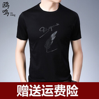 鷗鳴（ouming） 短袖 男士T恤 黑色（黑羽毛） 