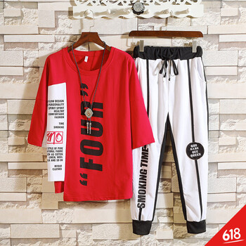 遙渠（YAO QU） 短袖 男士T恤 B1177紅衣+黑褲 S，XL，L，XXL，XXXL，M