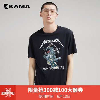 卡瑪（KAMA） 短袖 男士T恤 黑色(人物) 