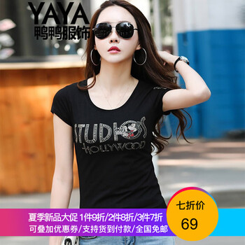 鴨鴨服飾（yaya） 鉆飾 短袖 T恤 女 圓領(lǐng)