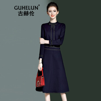 古赫倫（GUHELUN） 純色 蝴蝶結 連衣裙