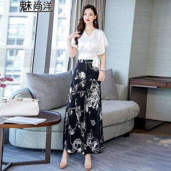 魅尚洋（MeiShangYang） 自然腰 闊腿褲 女 長褲 休閑褲