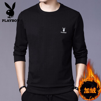 花花公子（PLAYBOY） 長(zhǎng)袖 男士T恤 黑色加絨1841 