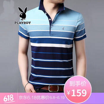 花花公子（PLAYBOY ESTABLISHED 1953） 短袖 男士T恤 藍(lán)色7706 
