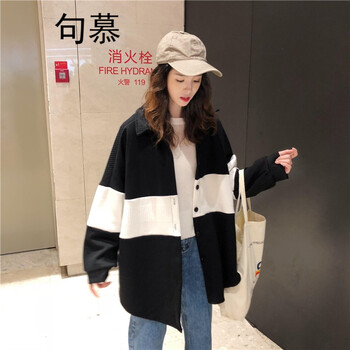 句慕（JUMU） 翻領(lǐng) 長(zhǎng)袖 女 短外套 條紋，紐扣