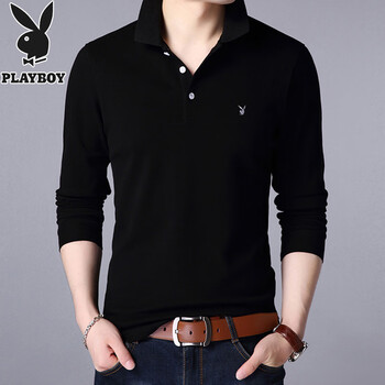 花花公子（PLAYBOY） 長(zhǎng)袖 男士T恤 黑色 XL，L，XXXL，M，XXL