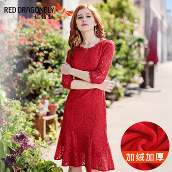 紅蜻蜓（RED DRAGONFLY） 碎花，純色 刺繡，拼接，褶皺，鏤空，蕾絲 連衣裙