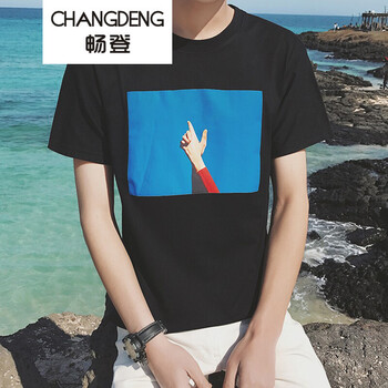 暢登（CHANGDENG） 短袖 男士T恤 藍(lán)天手-黑色 
