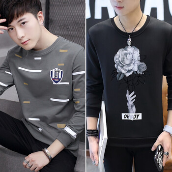凌登（LingDeng） 長袖 男士T恤 1711灰+7牡丹黑色 XL，L，XXXL，XXL，M