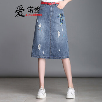 磨白牛仔半身裙