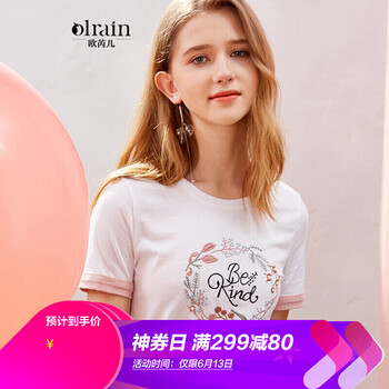 Olrain 刺繡，印花 短袖 T恤 女 圓領(lǐng)