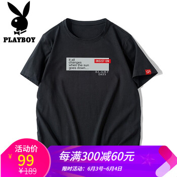 花花公子（PLAYBOY） 短袖 男士T恤 58009黑色 