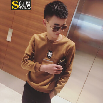 閃爆（SHANBAO） 長袖 男士T恤 8810焦糖色 S，XL，L，M，XXL，XXXL