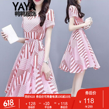 鴨鴨服飾（yaya） 條紋 不對稱，格子 連衣裙