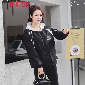 明媚如花（MINGMEIRUHUA） 連帽 長(zhǎng)袖 女 短外套 拉鏈