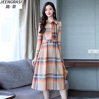 簡(jiǎn)·草（JEENGRASI） 格子 格子 連衣裙