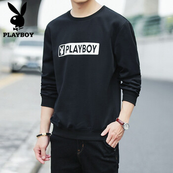 花花公子（PLAYBOY） 短袖 男士T恤 黑色長袖20183 