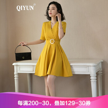 啟·韻（QIYUN） 純色 拉鏈 連衣裙