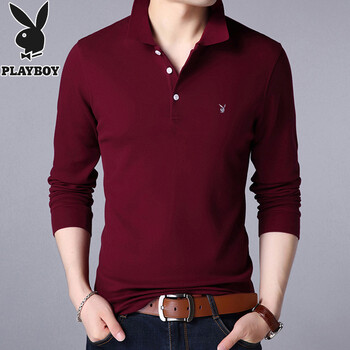 花花公子（PLAYBOY） 長袖 男士T恤 紅色 XL，L，M，XXL，XXXL