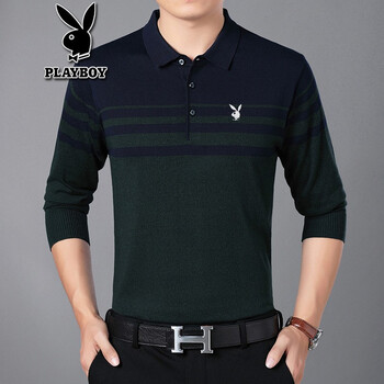 花花公子（PLAYBOY） 長袖 男士T恤 1827墨綠色 XL