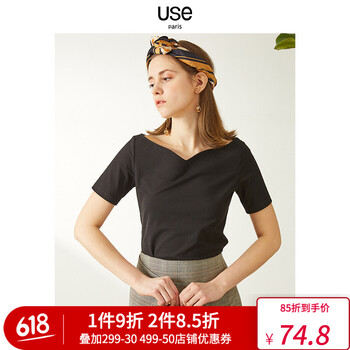 U.S.E 毛領(lǐng) 短袖 T恤 女 