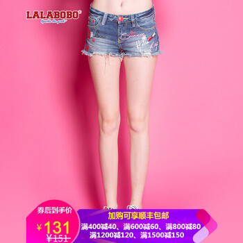 拉拉波波（LALABOBO） 自然腰 直筒褲 女 短褲 牛仔褲