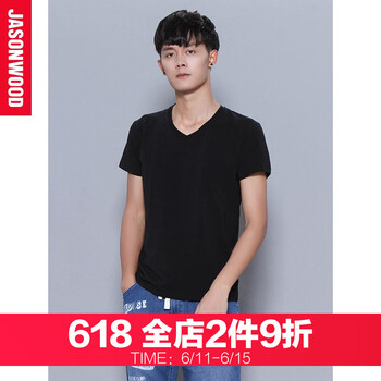 JASONWOOD 短袖 男士T恤 黑色v領(lǐng)色 