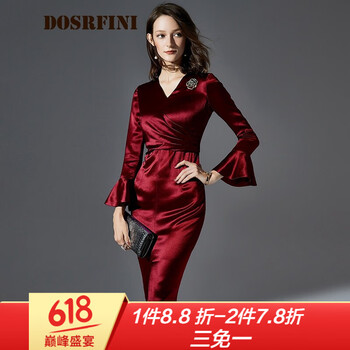 杜莎菲尼（DOSRFINI） 純色 金屬裝飾 連衣裙