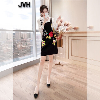 JVH 大花 刺繡，拼接，背帶 連衣裙