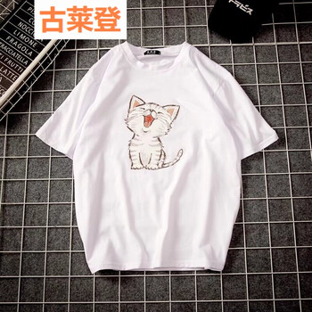 古萊登（GODLIKE） 短袖 男士T恤 小貓五分袖白色 