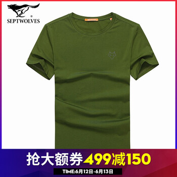 七匹狼（SEPTWOLVES） 短袖 男士T恤 2841款-203軍綠色 