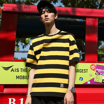 奕聰（YI CONG） 短袖 男士T恤 T522白色藏青條+T522灰色藏青條 