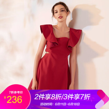 時五區(qū) 純色 露臍/腰，荷葉邊 連衣裙