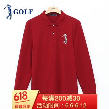 高爾夫（GOLF） 長袖 男士T恤 暗紅 