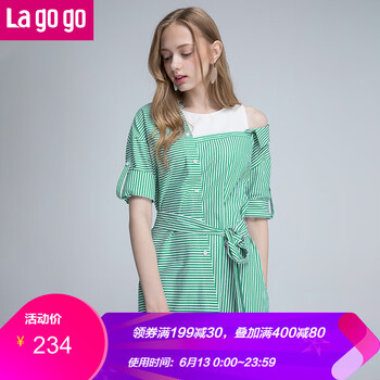lagogo  條紋，露肩 連衣裙