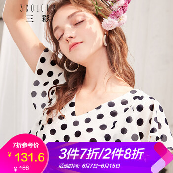 三彩 圓點(diǎn) 荷葉邊，印花 連衣裙