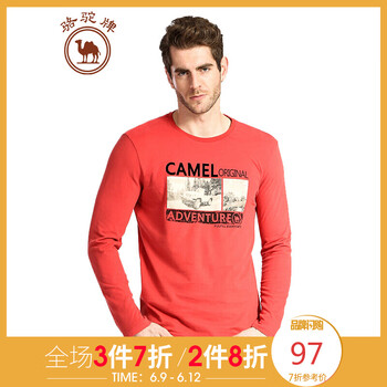 駱駝（CAMEL） 長袖 男士T恤 西瓜紅 