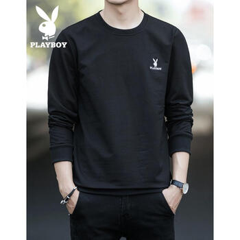 花花公子（PLAYBOY） 長(zhǎng)袖 男士T恤 1841黑色 XL，L，XXXL，M，加大，XXL