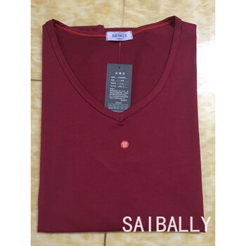 塞巴莉（SAIBALLY） 七分袖 男士T恤 酒紅色（V領(lǐng)） 