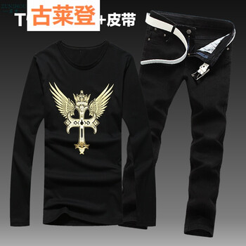 古萊登（GODLIKE） 長(zhǎng)袖 男士T恤 天使黑+黑褲 