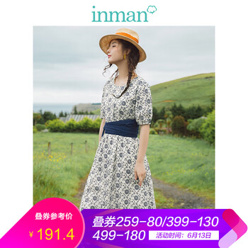 茵曼（INMAN） 碎花 腰帶 連衣裙