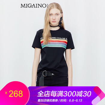 曼婭奴（MIGAINO） 亮片 短袖 T恤 女 圓領(lǐng)
