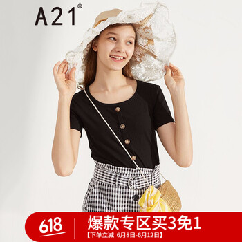 A21 紐扣 短袖 T恤 女 圓領(lǐng)