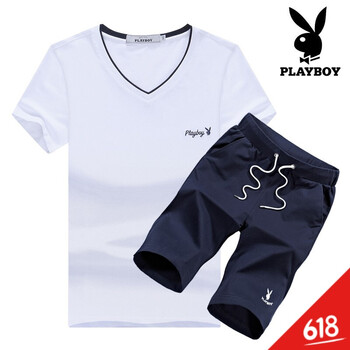 playboy 短袖 男士T恤 MT-1828白色+深藍 