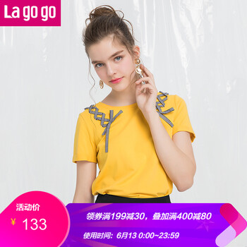 lagogo 綁帶 短袖 T恤 女 圓領(lǐng)
